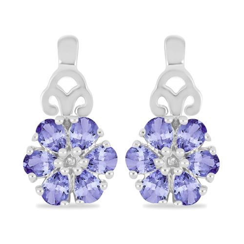 BUY STERLING SILVER NATURAL TANZANITE GEMSTONE CLUSTER EARRINGS 